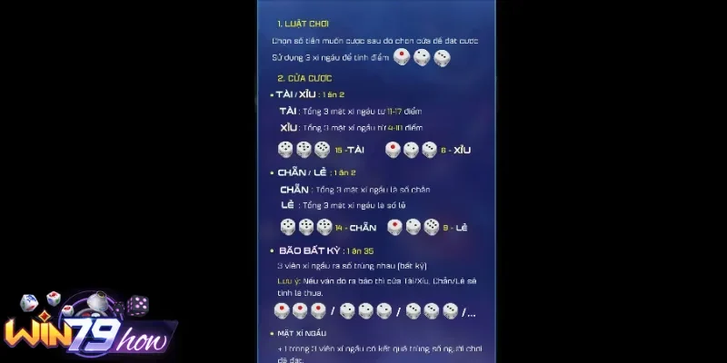 Khám Phá Tài Xỉu Win79 - Game Gây Bão Top 1 Giới Cược 2 Luật chơi tài xỉu Win79 anh em cần nắm